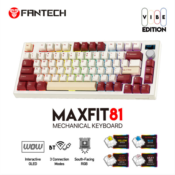 TIPKOVNICA GAMING BEŽIČNA MEHANIČKA FANTECH MAX FIT 81 BR. SW. MK910 RP BEŽ-CRV