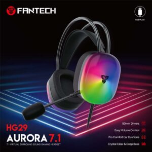 SLUŠALICE ŽIČNE GAMING FANTECH 7.1 AURORA HG29 CRNE